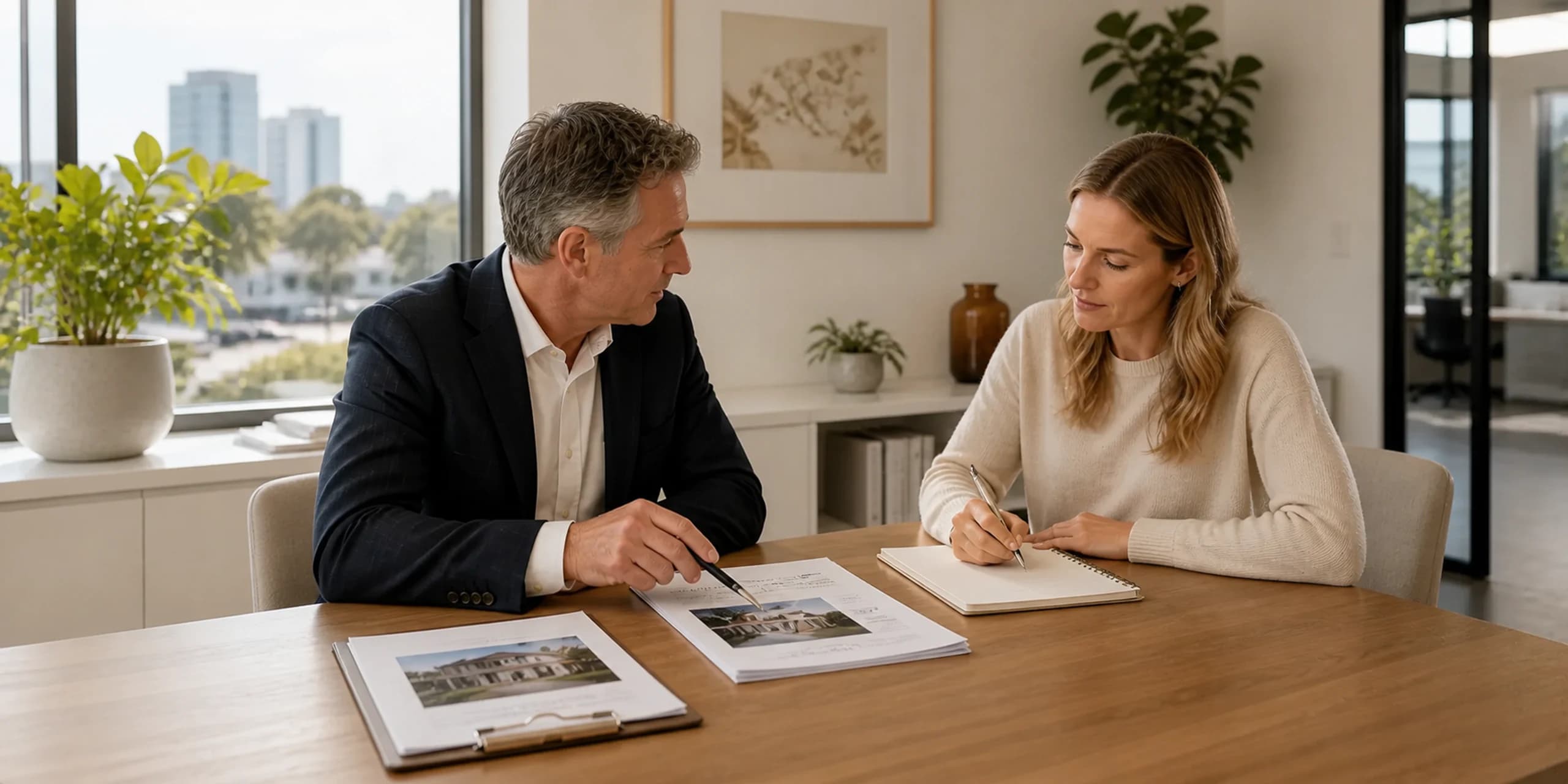 Homeowner and adviser reviewing a completed valuation report and next steps